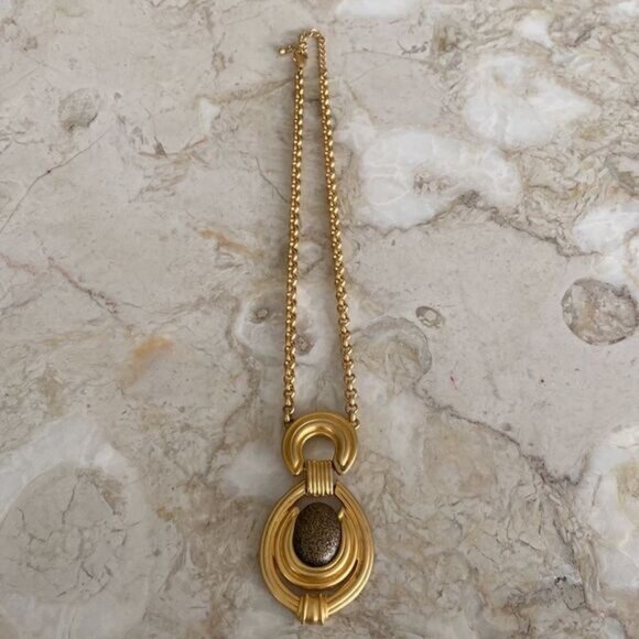 Brutalist Gold Tone Pendant Necklace Made in Canada - Picture 6 of 7